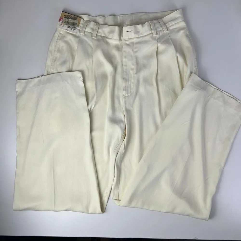 NWT Caribbean White Silk Pleated Front Relaxed Fit Casual Dress Pants‎ 36W 32L